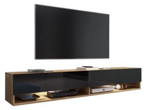 TV stolík MENDES A 180, 180x30x32, wotan/čierna lesk, bez LED osvetlenia