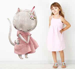Detská nálepka na stenu Mačka v ružovej sukni Rozmery: 50 x 30 cm