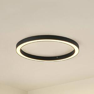 Lucande stropné LED svetlo Neor, čierne, Ø 60 cm, stmievateľné, Čierna, Chodba, kov, Moderný, Závesné svietidlo