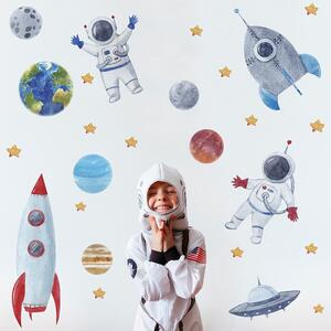 Detská nálepka na stenu Solar system - planéty, astronauti, rakety a UFO Rozmery: 100 x 100 cm