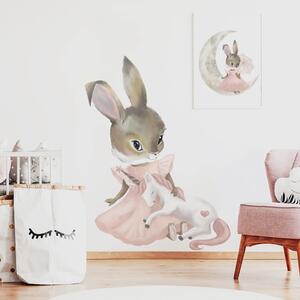 Detská nálepka na stenu Zajačik s jednorožcom Rozmery: 50 x 37 cm