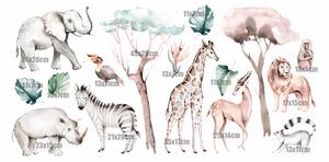 Detská nálepka na stenu Savanna - slon, nosorožec, žirafa a iné zvieratá