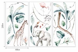 Detská nálepka na stenu Savanna - slon, žirafa a iné zvieratá Rozmery: 300 x 200 cm