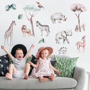 Detská nálepka na stenu Savanna - slon, nosorožec, žirafa a iné zvieratá