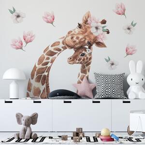 Detská nálepka na stenu Giraffes - žirafy s kvetmi