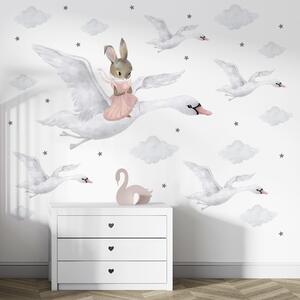 Detská nálepka na stenu Zajačik s labuťou