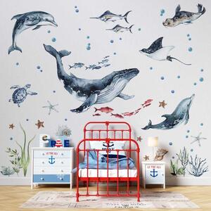 Detská nálepka na stenu Ocean - veľryba, delfíny, korytnačka a tuleň