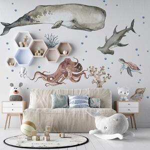 Detská nálepka na stenu Oceán - veľryba, chobotnica, žralok a korytnačka