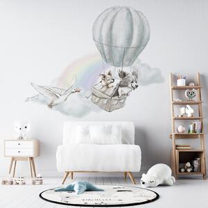 Detská nálepka na stenu Adventure in the sky - psíky v balóne a hus Rozmery: 120 x 100 cm