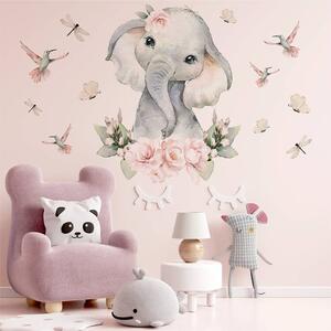 Detská nálepka na stenu Animals among flowers - sloník