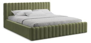 Zelená čalúnená dvojlôžková posteľ s úložným priestorom s roštom 140x200 cm Lemi – Makamii