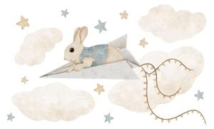 Detská nálepka na stenu Magical animals - zajačik na lietadielku