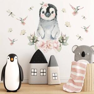 Detská nálepka na stenu Animals among flowers - tučniak