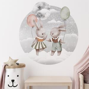 Detská nálepka na stenu Dreamland - zajačiky s balónmi Rozmery: 100 x 95 cm