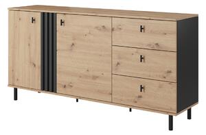 Dvojdverová komoda so zásuvkami Medis D 2D3S - dub artisan / čierny antracit