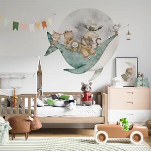 Detská nálepka na stenu Dreamland - zvieratká na veľrybe Rozmery: 110 x 95 cm