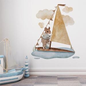 Detská nálepka na stenu Magical animals - myšky na loďke Rozmery: 110 x 96 cm