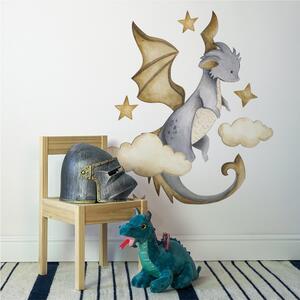 Detská nálepka na stenu The world of dragons - drak a obláčiky Rozmery: 100 x 82 cm