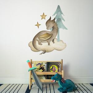 Detská nálepka na stenu The world of dragons - drak na obláčiku a strom Rozmery: 70 x 65 cm