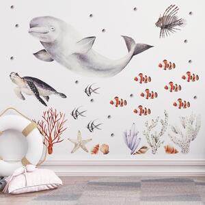 Detská nálepka na stenu Ocean - bieluha, korytnačka a ryby