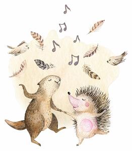 Detská nálepka na stenu Forest team - tanec bobra a ježka Rozmery: 95 x 80 cm