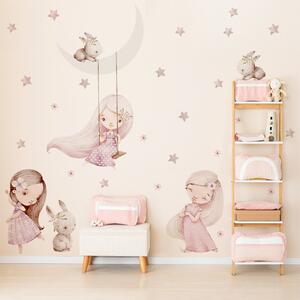 Detská nálepka na stenu Princezné, zajačiky a hviezdičky