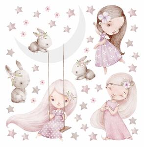 Detská nálepka na stenu Princezné, zajačiky a hviezdičky