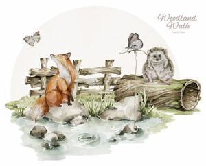 Detská nálepka na stenu Woodland walk - líška a ježko Rozmery: 95 x 75 cm