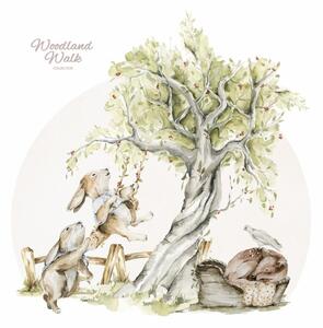 Detská nálepka na stenu Woodland walk - zajačiky a srnka Rozmery: 95 x 94 cm