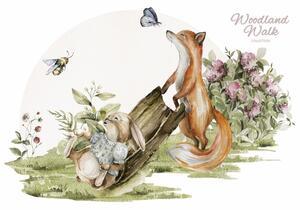 Detská nálepka na stenu Woodland walk - zajačik a líška Rozmery: 95 x 63 cm