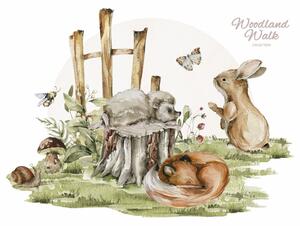 Detská nálepka na stenu Woodland walk - ježko, zajačik a líška Rozmery: 95 x 69 cm