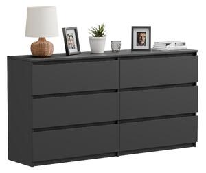 Komoda Komoda s 6 zásuvkami, čierna matná, 140 cm, moderná, priestranná, do obývacej izby alebo spálne