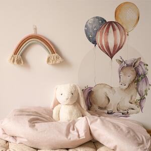 Detská nálepka na stenu Woodland walk - jednorožec s balónmi Rozmery: 120 x 72 cm