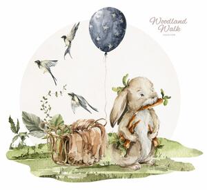 Detská nálepka na stenu Woodland walk - zajačik a balón Rozmery: 100 x 89 cm