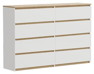Komoda z bieleho dubu Torro s 8 zásuvkami, matná, 140 x 34 x 100 cm, extra veľká, moderná, do spálne alebo kancelárie