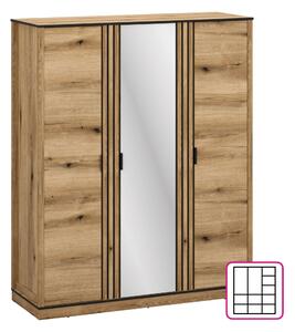 Trojdverová šatníková skriňa so zrkadlom Helio 3D - dub evoke / čierna