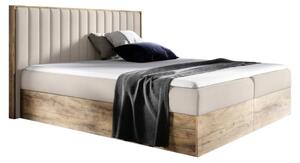 Boxspringová manželská posteľ Wood 4 200x200 cm - béžová / dub lancelot