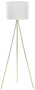 Stojacia lampa zlatá kovová 148 cm statívový stojan biele látkové bubnové tienidlo