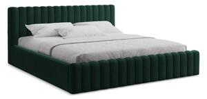 Tmavozelená čalúnená dvojlôžková posteľ s úložným priestorom s roštom 140x200 cm Lemi – Makamii