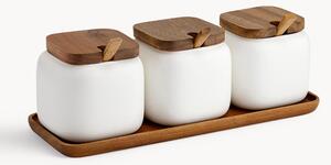 Súprava úložných dóz z porcelánu a akáciového dreva Essentials, 7 dielov