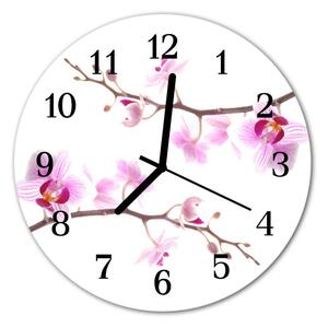Sklenené hodiny okrúhle Orchidea fi 30 cm