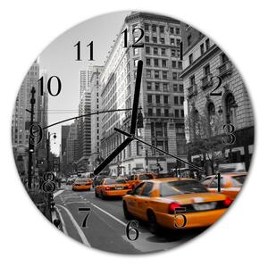 Sklenené hodiny okrúhle Taxi new york fi 30 cm