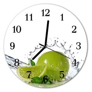 Sklenené hodiny okrúhle Vodné limonka fi 30 cm