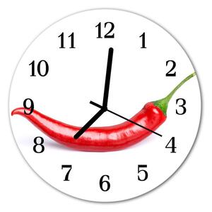 Sklenené hodiny okrúhle Chilli korenie fi 30 cm