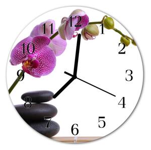 Sklenené hodiny okrúhle Orchidea fi 30 cm
