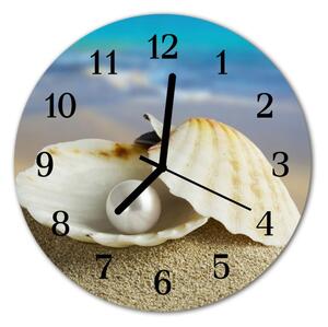 Sklenené hodiny okrúhle Pearl shells fi 30 cm