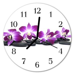 Sklenené hodiny okrúhle Orchidea fi 30 cm
