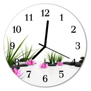 Sklenené hodiny okrúhle Lotus kvetina fi 30 cm