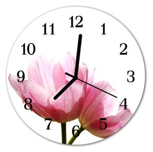 Sklenené hodiny okrúhle Tulipány fi 30 cm