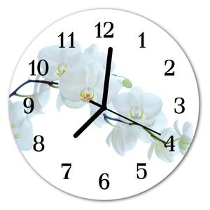 Sklenené hodiny okrúhle Orchidea fi 30 cm